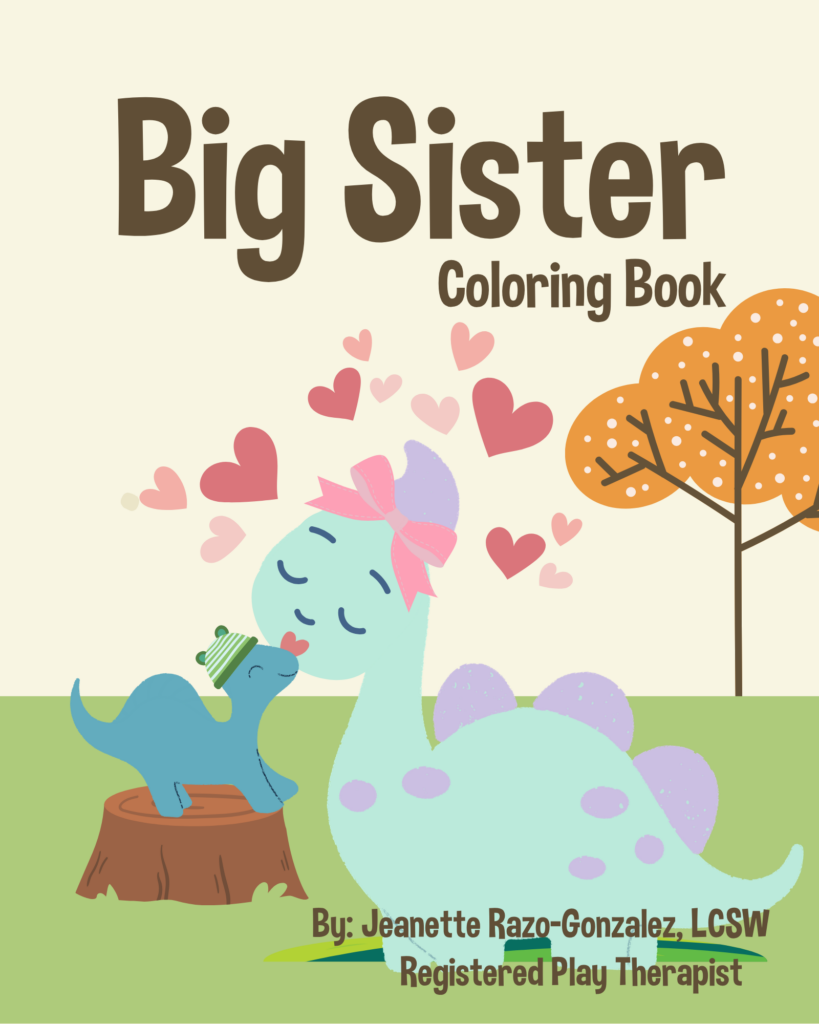 coloring book for big sister with dinosaurs