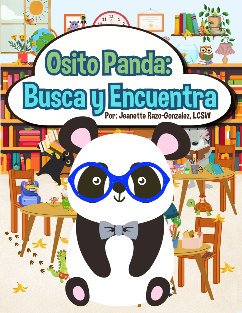 Un Osito Panda en una biblioteca; libro de busca y encuentra para ninos